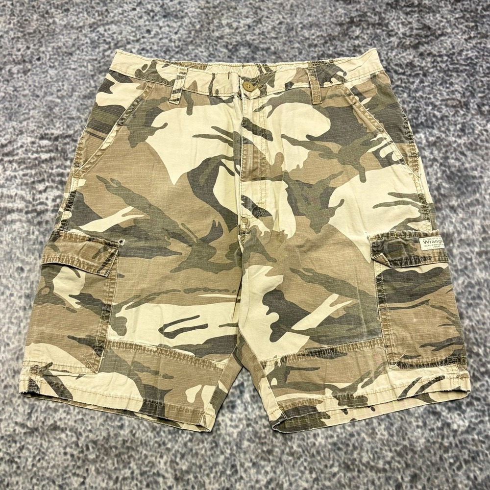 Wrangler Cargo Shorts Brown Khaki Camo Mens 33 Camouflage Skater Y2K